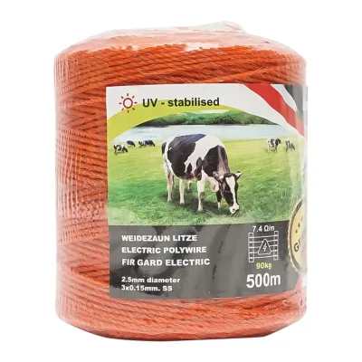 Filo per Recinto Elettrico, Lunghezza 500 mt, Ø2,5mm. 3x0.15mm. SS, 7.4 Ohm/m, colore arancione, Recinzioni elettriche Breckner Germany - immagine 3
