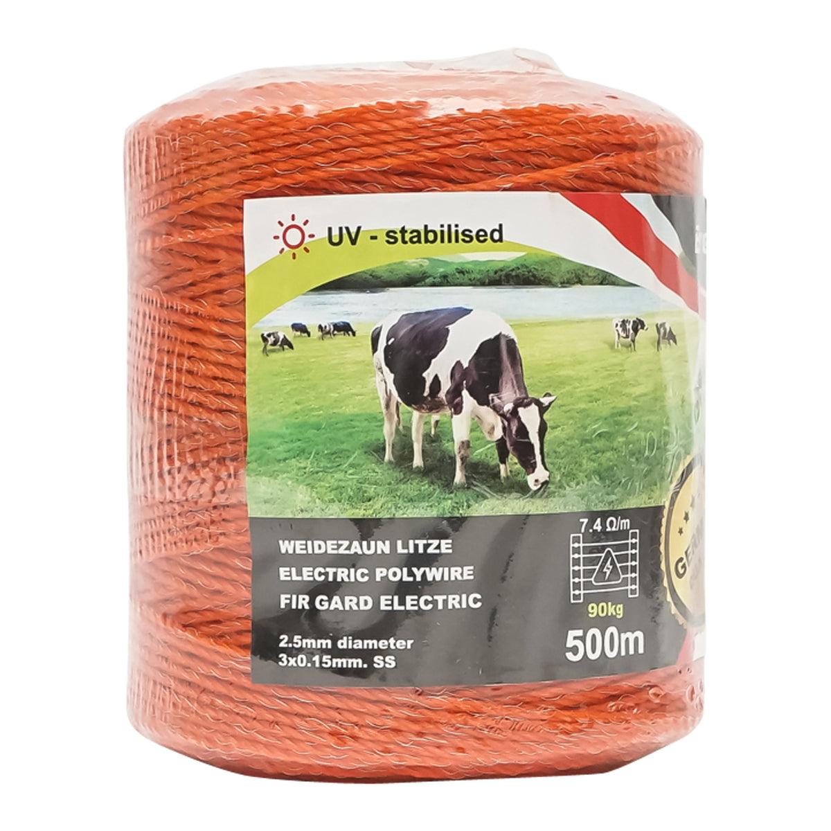 Filo per Recinto Elettrico, Lunghezza 500 mt, Ø2,5mm. 3x0.15mm. SS, 7.4 Ohm/m, colore arancione, Recinzioni elettriche Breckner Germany - immagine 3