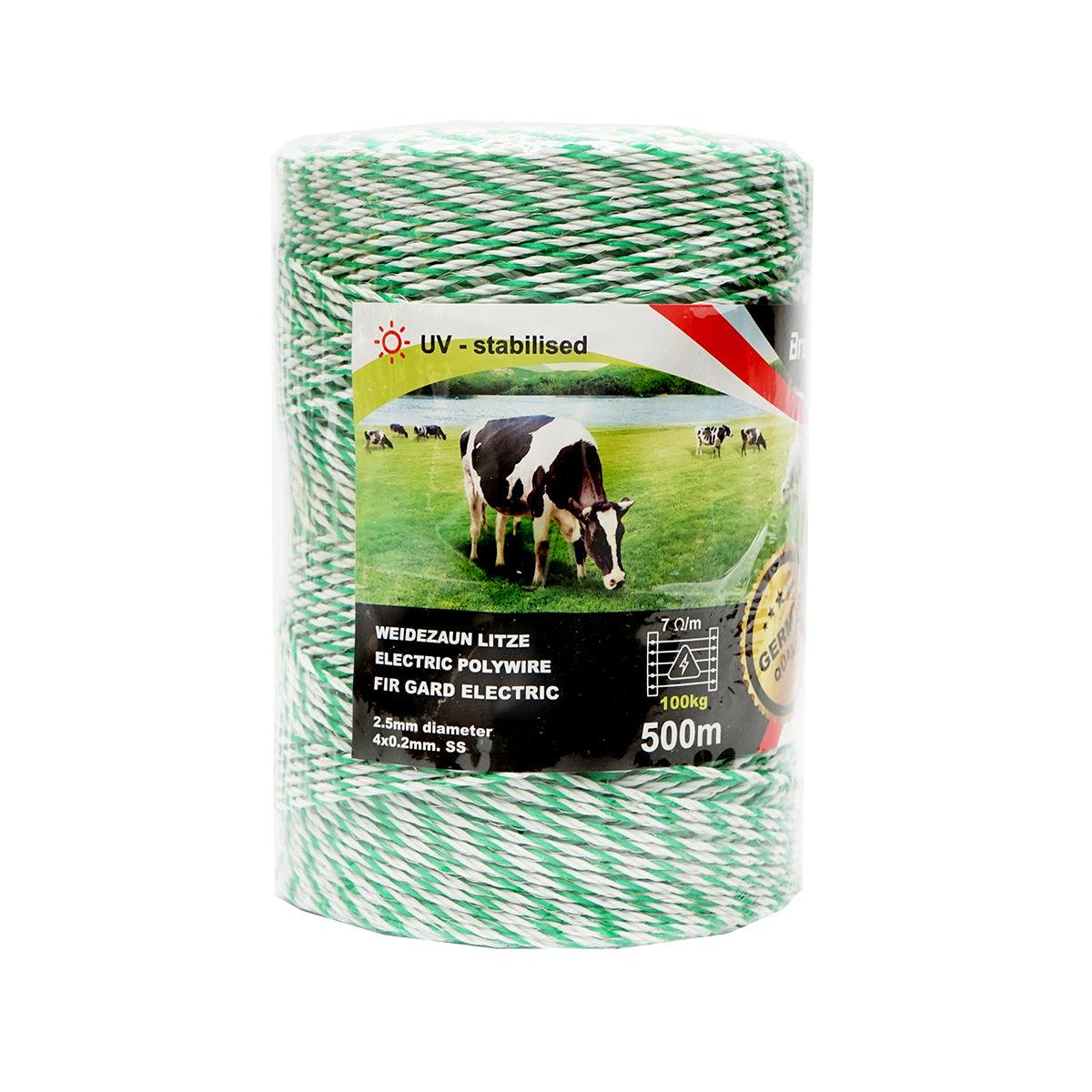 Filo per Recinto Elettrico, Lunghezza 500 mt, Ø2.5mm. 4x0.2mm. SS, 7 Ohm/m, colore Bianco/Verde, Recinzioni Elettriche Breckner Germany - immagine 2