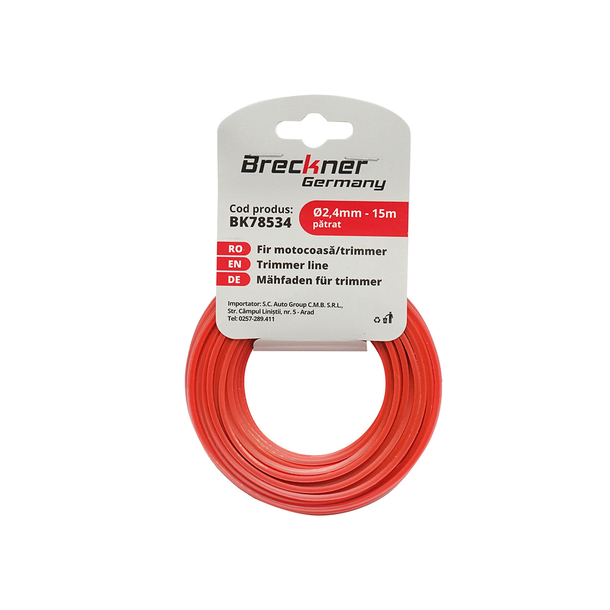 Filo quadrato per decespugliatore 2,4 mm x 15 m Breckner Germany