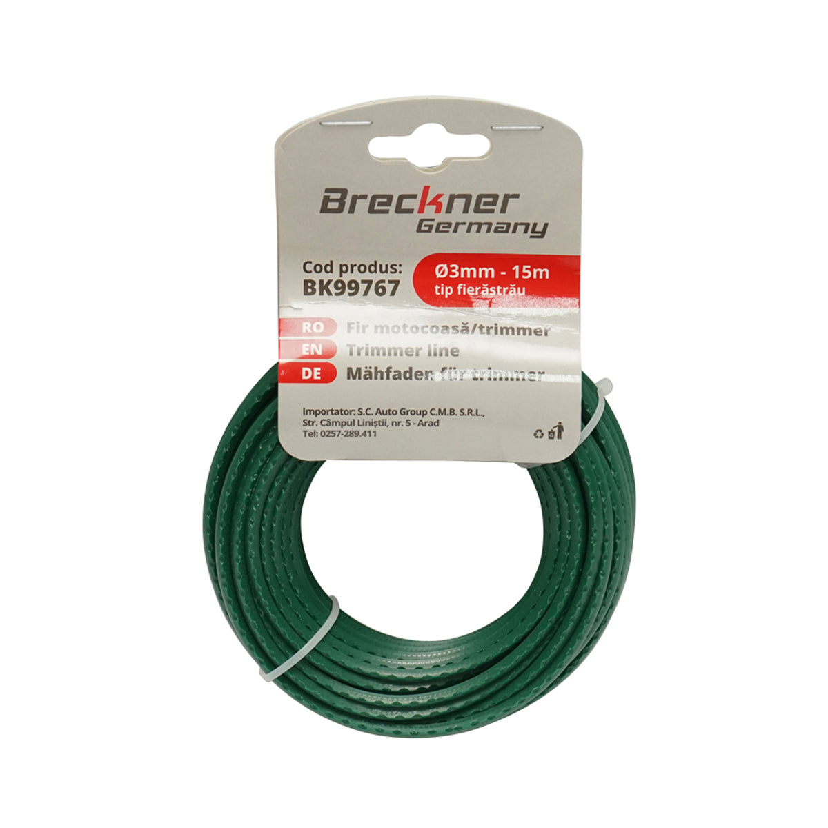 Filo seghettato verde per decespugliatore 3mmx15m Breckner Germany - immagine 2