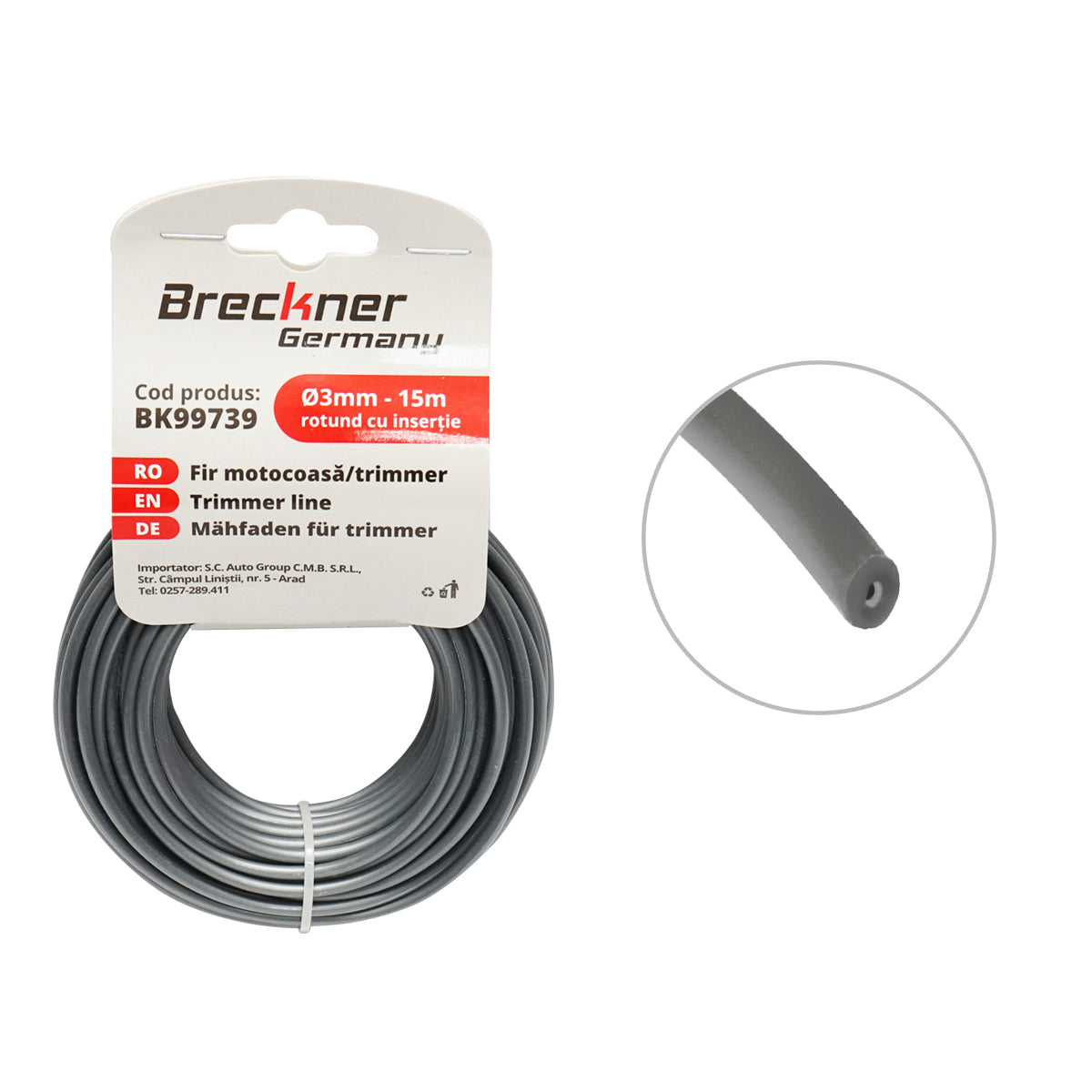 Filo tondo con inserto metallico per decespugliatore 3mmx15m Breckner Germany