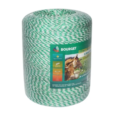 Filo verde fluorescente-bianco, diametro 2.5 mm, 3x0.2 mm SS, 1x0.25 mm Cu, 1000 m per recinzione elettrica, Bourget - immagine 2