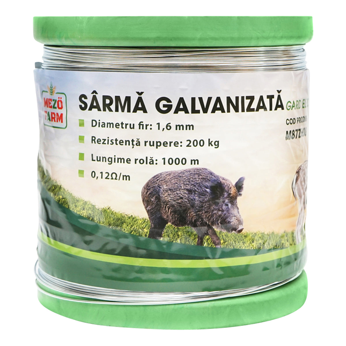 Filo zincato per recinzione elettrica, diametro 1.6 mm, lunghezza 1000 m, Mezofarm.
