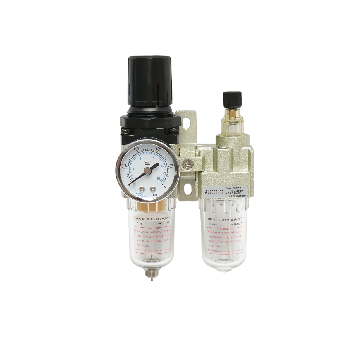 Filtro aria e lubrificatore con regolatore di pressione max. 1 MPa, attacco 1/4