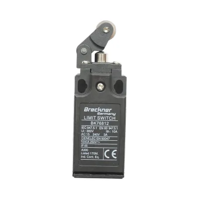 Finecorsa con attuatore a pistone, rullo orizzontale e braccio corto 250V/380V, 10A IP65 Breckner Germany