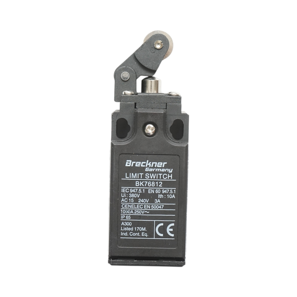 Finecorsa con attuatore a pistone, rullo orizzontale e braccio corto 250V/380V, 10A IP65 Breckner Germany