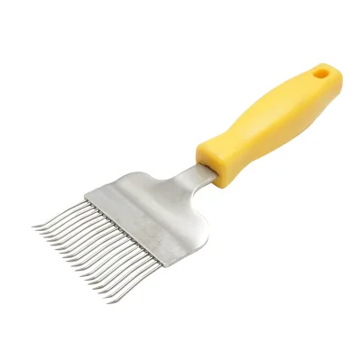 Forca apistica per disopercolare con rebbi piegati in acciaio inox e manico in plastica 210 mm