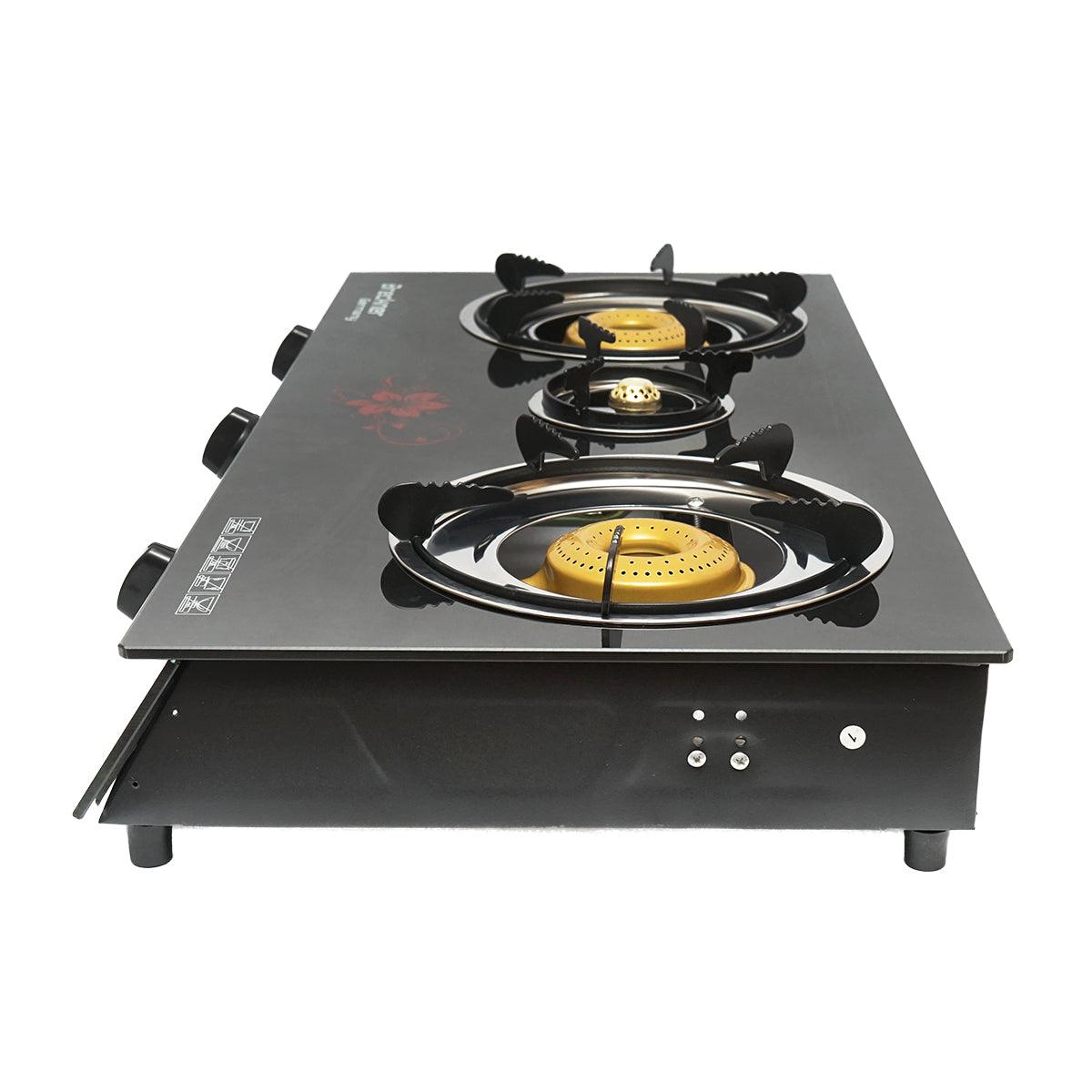 Fornello a Gas, 3 Bruciatori in Ghisa, 2,5 KW, Vetro Temperato, 700x380x94mm Fornello a gas Campeggio Camper Giardino Breckner Germany - immagine 3
