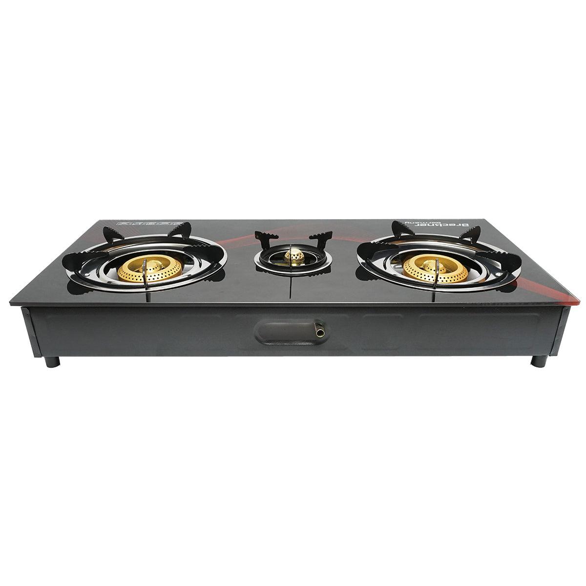 Fornello a gas, piano cottura con 3 bruciatori in ghisa 2,5KW vetro temperato 700x380x94mm, Fornello a gas Campeggio Camper Giardino Breckner Germany - immagine 4