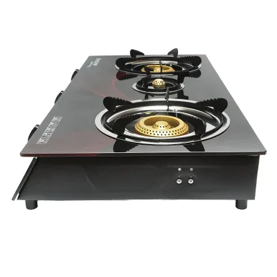 Fornello a gas, piano cottura con 3 bruciatori in ghisa 2,5KW vetro temperato 700x380x94mm, Fornello a gas Campeggio Camper Giardino Breckner Germany - immagine 3