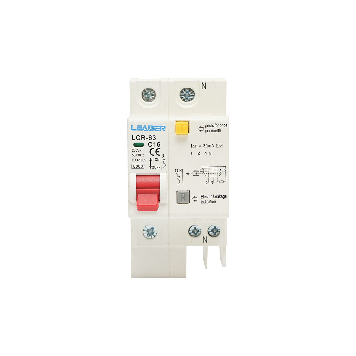 Fusibile differenziale 1+N, 16A, 30mA 2P Leader