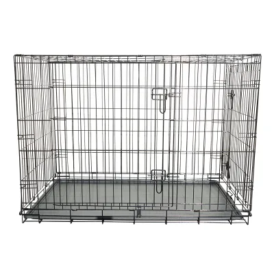 Gabbia di trasporto per animali domestici pieghevole in metallo con 2 sportelli, vassoio rimovibile e maniglia 107x71x77,5 cm