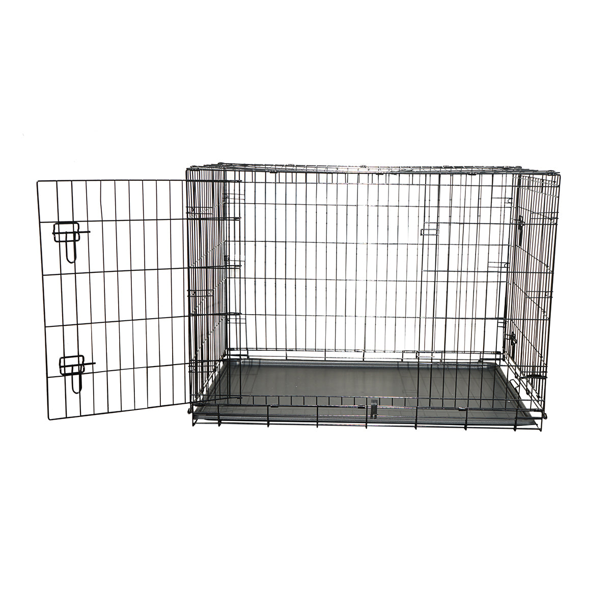 Gabbia di trasporto per animali domestici pieghevole in metallo con 2 sportelli, vassoio rimovibile e maniglia 75,5x47x54,5 cm - immagine 2