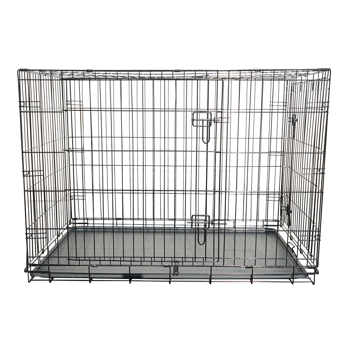Gabbia di trasporto per animali domestici pieghevole in metallo con 2 sportelli, vassoio rimovibile e maniglia 75,5x47x54,5 cm