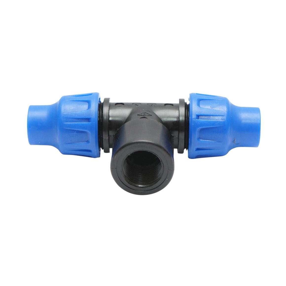 Giunto a ''T'' per Sistema di irrigazione a Goccia PN6-16mm X 1/2" X 16mm. Giunto a Compressione per nastro irrigazione a Goccia
