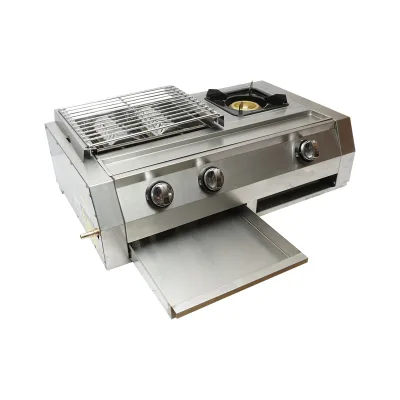 Griglia da campeggio con grill 2 fuochi e 1 zona cottura 676x400x185mm - immagine 4