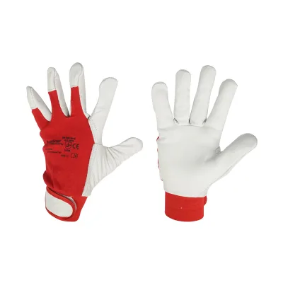 Guanti da lavoro in pelle di capra bianco-rosso n° 9