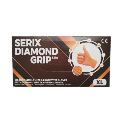 Guanti in nitrile arancione senza polvere con texture a diamante, taglia XL, 50 pezzi/scatola - immagine 2