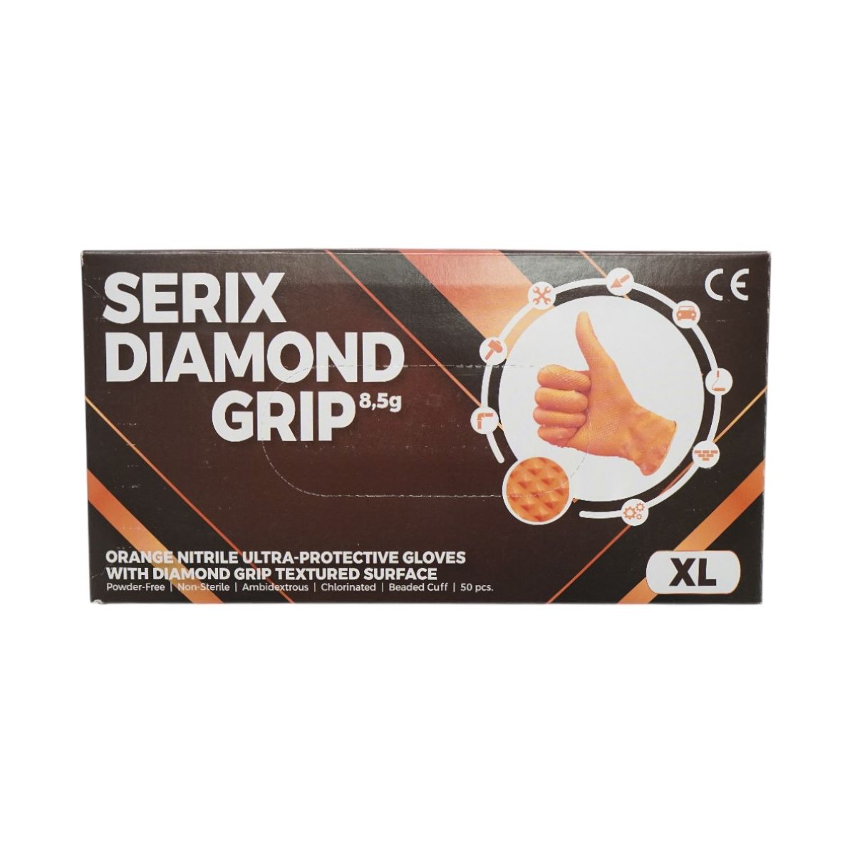 Guanti in nitrile arancione senza polvere con texture a diamante, taglia XL, 50 pezzi/scatola - immagine 2