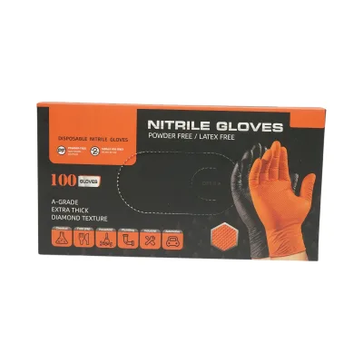 Guanti in nitrile arancioni senza polvere con texture a diamante, taglia S, 100 pezzi/scatola
