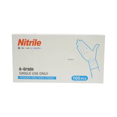 Guanti in nitrile blu senza polvere con texture antiscivolo sulle dita, taglia L 100 pezzi/scatola