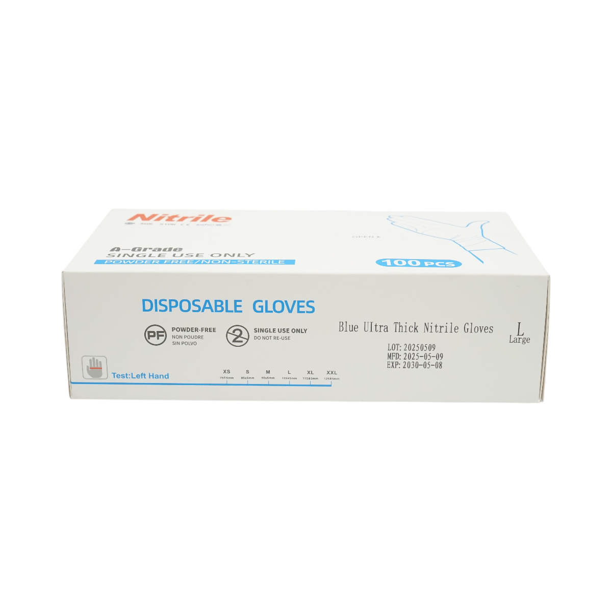 Guanti in nitrile blu senza polvere con texture antiscivolo sulle dita, taglia L 100 pezzi/scatola - immagine 4