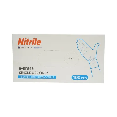 Guanti in nitrile blu senza polvere con texture antiscivolo sulle dita, taglia M 100 pezzi/scatola