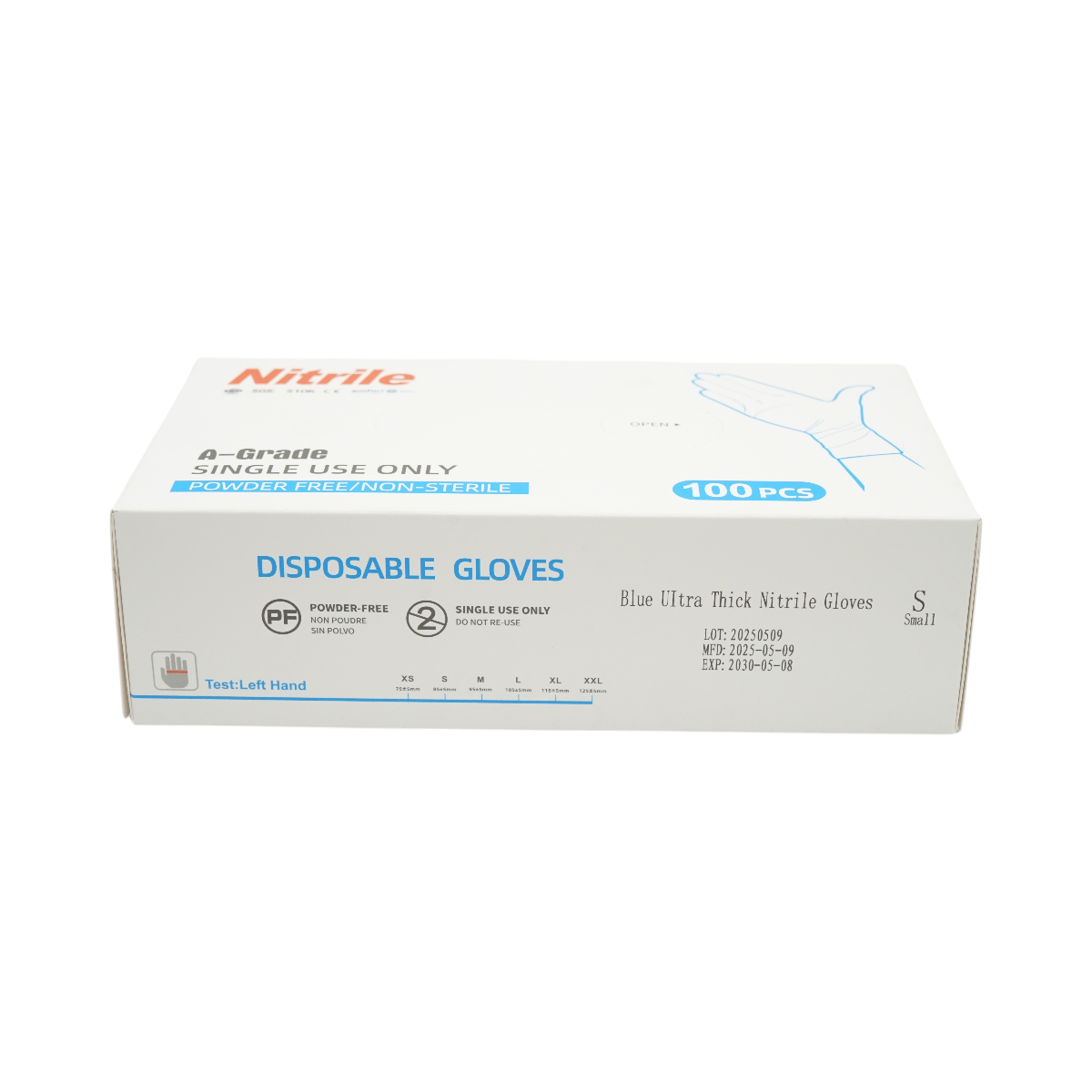 Guanti in nitrile blu senza polvere con texture antiscivolo sulle dita, taglia S 100 pezzi/scatola - immagine 4