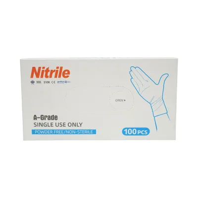 Guanti in nitrile blu senza polvere con texture antiscivolo sulle dita, taglia S 100 pezzi/scatola