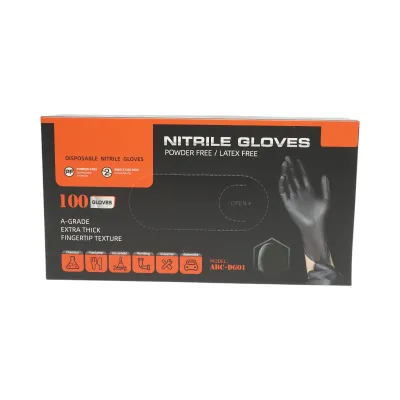 Guanti in nitrile neri senza polvere con texture antiscivolo sulle dita, taglia L 100 pezzi/scatola