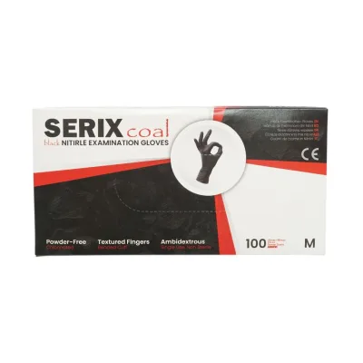 Guanti in nitrile neri senza polvere con texture antiscivolo sulle dita, taglia M 100 pezzi/scatola
