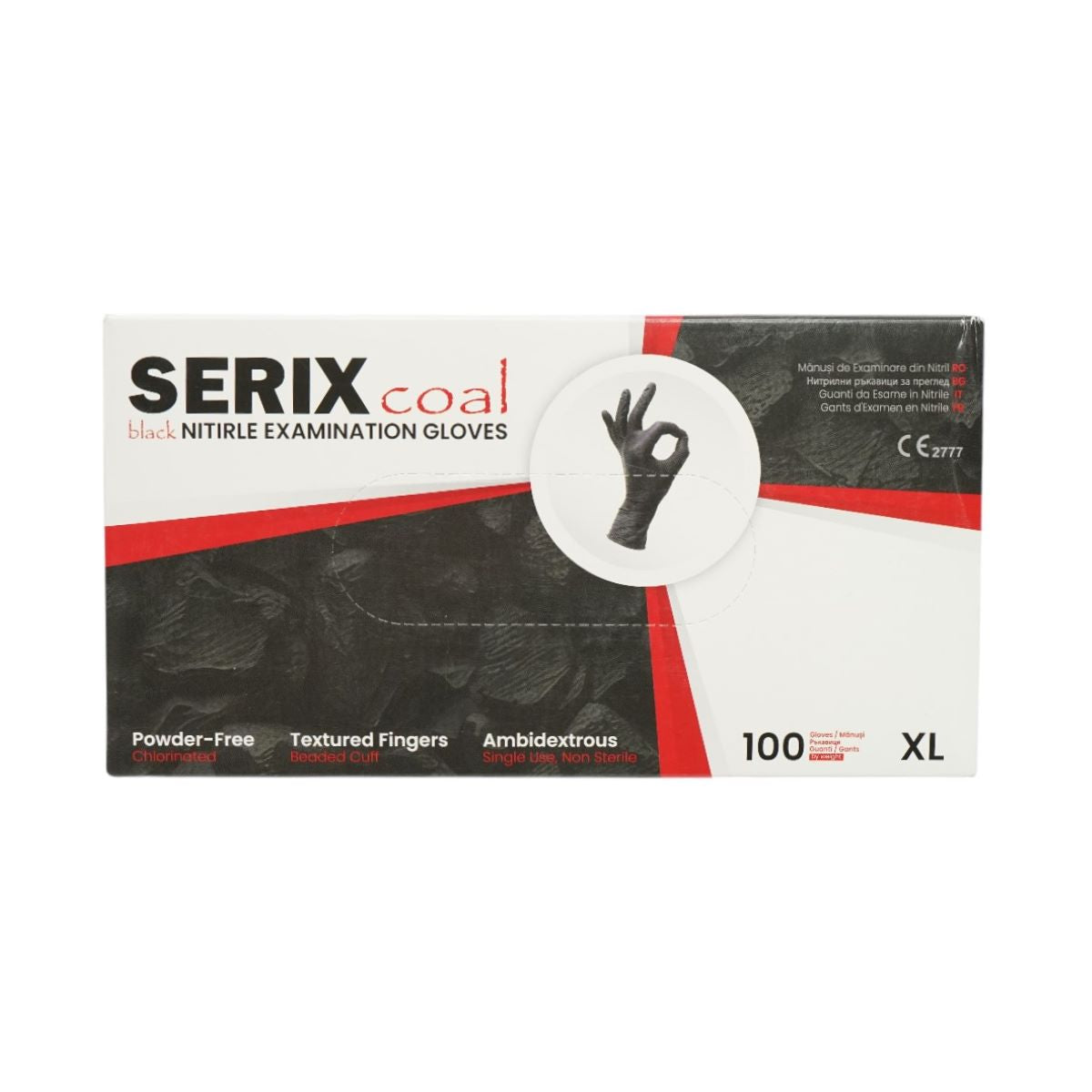 Guanti in nitrile neri senza polvere con texture antiscivolo sulle dita, taglia XL 100 pezzi/scatola