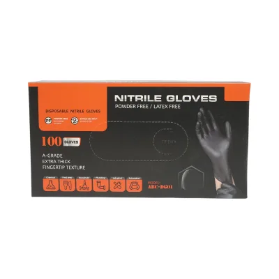Guanti in nitrile sintetico nero, senza polvere, taglia L, 100 pezzi/scatola