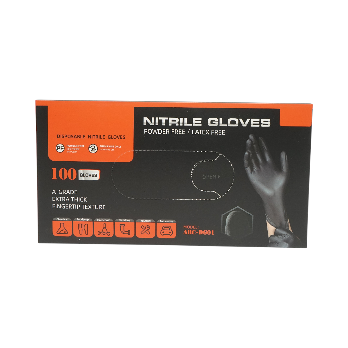 Guanti in nitrile sintetico nero, senza polvere, taglia M, 100 pezzi/scatola