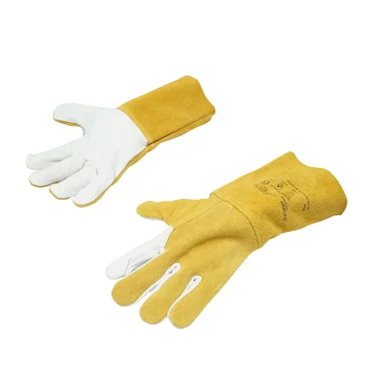 Guanti per saldatura in pelle con fodera, polsino protettivo 15 cm giallo-bianco taglia 10 Breckner Germany - immagine 2