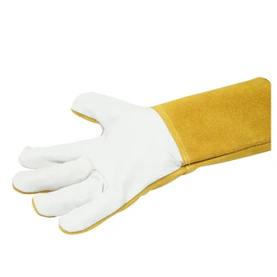 Guanti per saldatura in pelle con fodera, polsino protettivo 15 cm giallo-bianco taglia 10 Breckner Germany - immagine 3