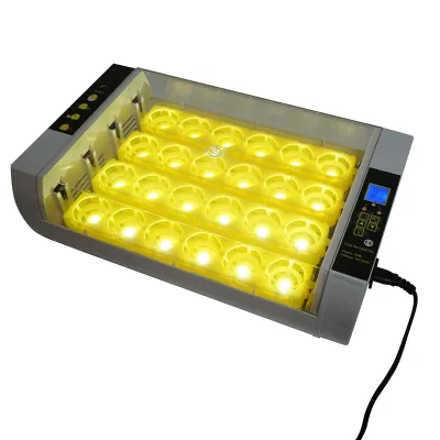 Incubatrice automatica per 24 uova, 60W, 220V, rotazione automatica, controllo della temperatura e umidità, display elettronico, vassoio illuminato a LED - immagine 3