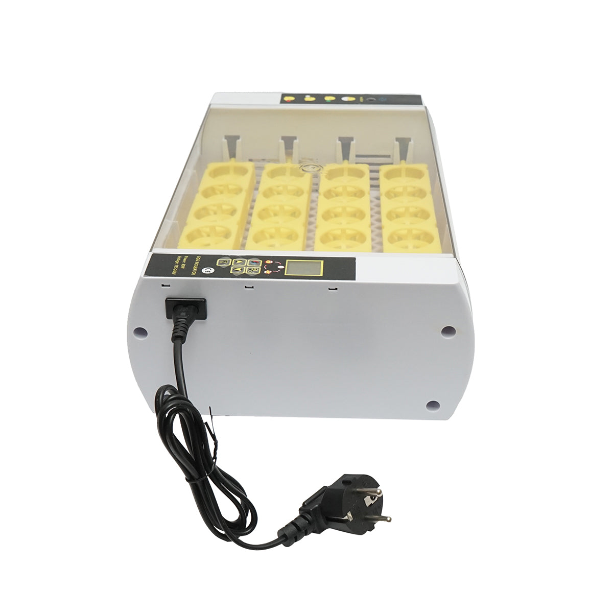 Incubatrice automatica per 24 uova, 60W, 220V, rotazione automatica, controllo della temperatura e umidità, display elettronico, vassoio illuminato a LED - immagine 5