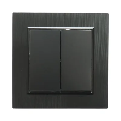 Interruttore a doppia testa, nero, da incasso, 220V, 10AX, ABS 80x80mm - immagine 2