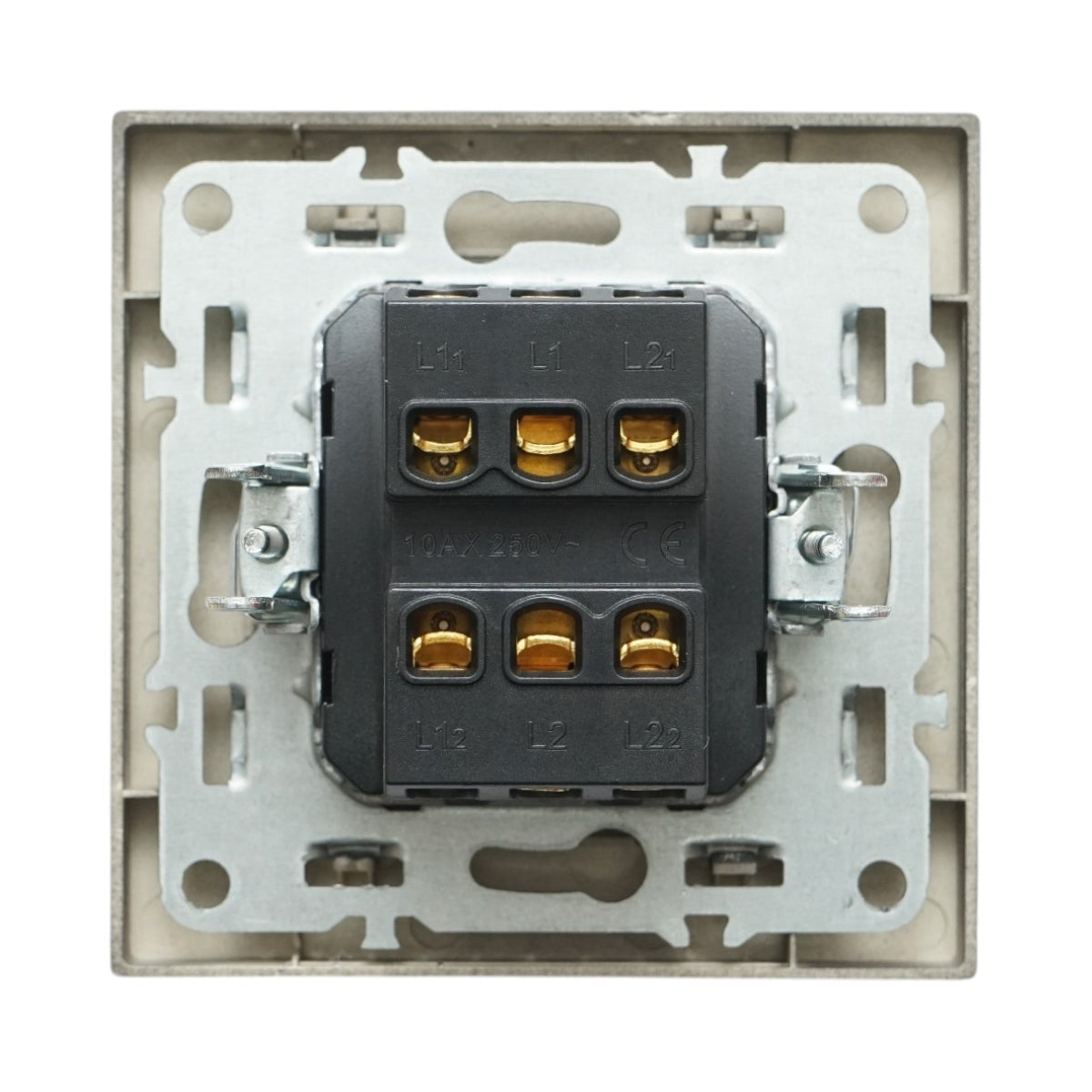 Interruttore a doppia testa, nero, da incasso, 220V, 10AX, ABS 80x80mm - immagine 3