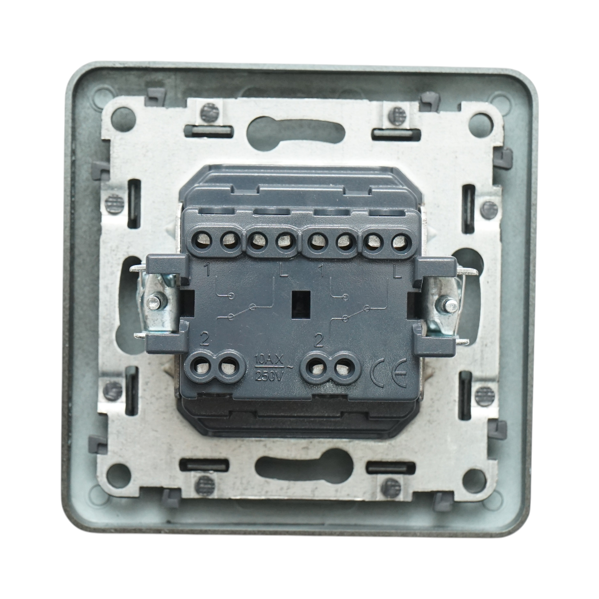 Interruttore a doppia testa, nero, da incasso, 220V, 10AX, PC 80x80mm - immagine 3