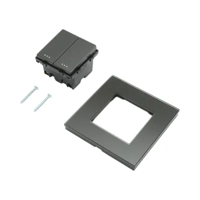 Interruttore a doppia testa, nero, da incasso, 220V, 16AX, spia luminosa, cornice in vetro 86x86x34mm - immagine 5
