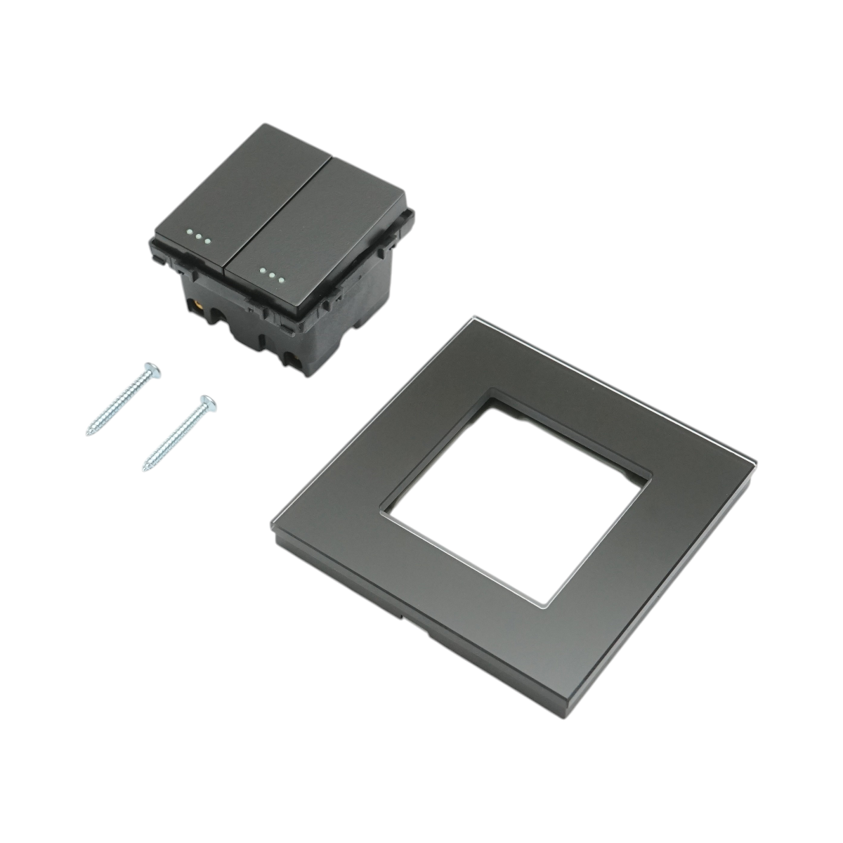 Interruttore a doppia testa, nero, da incasso, 220V, 16AX, spia luminosa, cornice in vetro 86x86x34mm - immagine 5