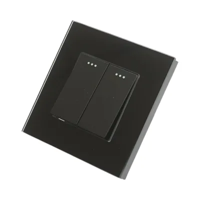 Interruttore a doppia testa, nero, da incasso, 220V, 16AX, spia luminosa, cornice in vetro 86x86x34mm