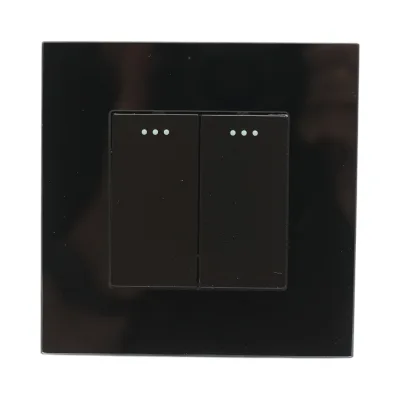 Interruttore a doppia testa, nero, da incasso, 220V, 16AX, spia luminosa, cornice in vetro 86x86x34mm - immagine 2