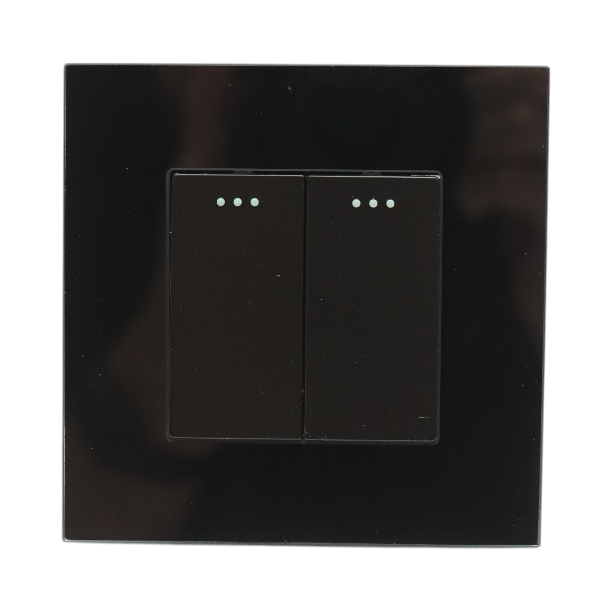 Interruttore a doppia testa, nero, da incasso, 220V, 16AX, spia luminosa, cornice in vetro 86x86x34mm - immagine 2