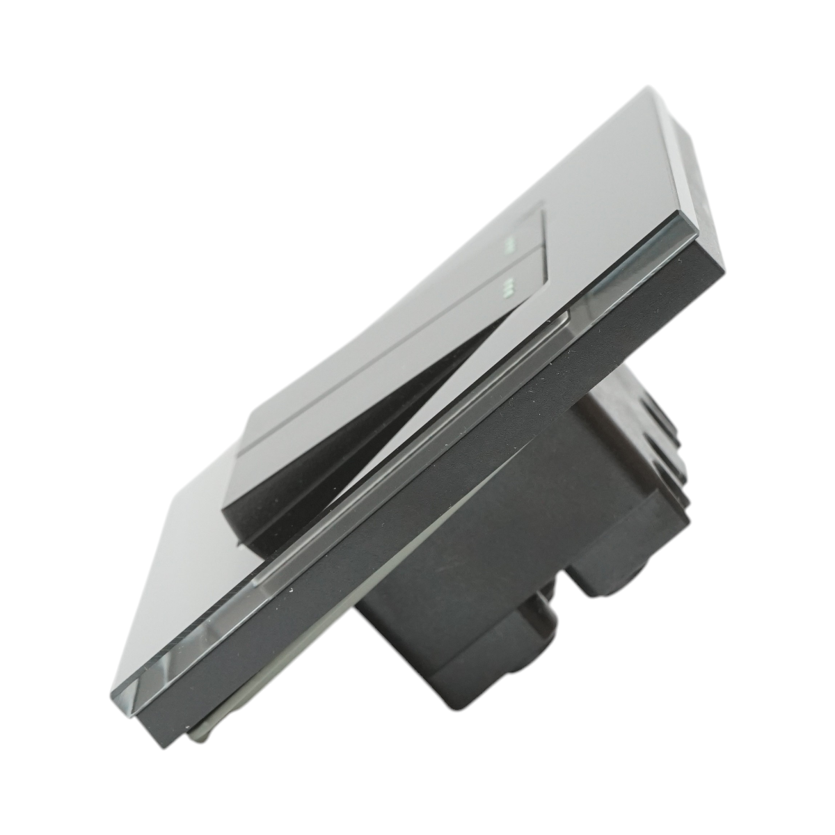Interruttore a doppia testa, nero, da incasso, 220V, 16AX, spia luminosa, cornice in vetro 86x86x34mm - immagine 3