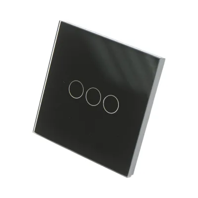 Interruttore a triplo tocco, nero, 220V, spia luminosa, cornice in vetro 86x86x34mm