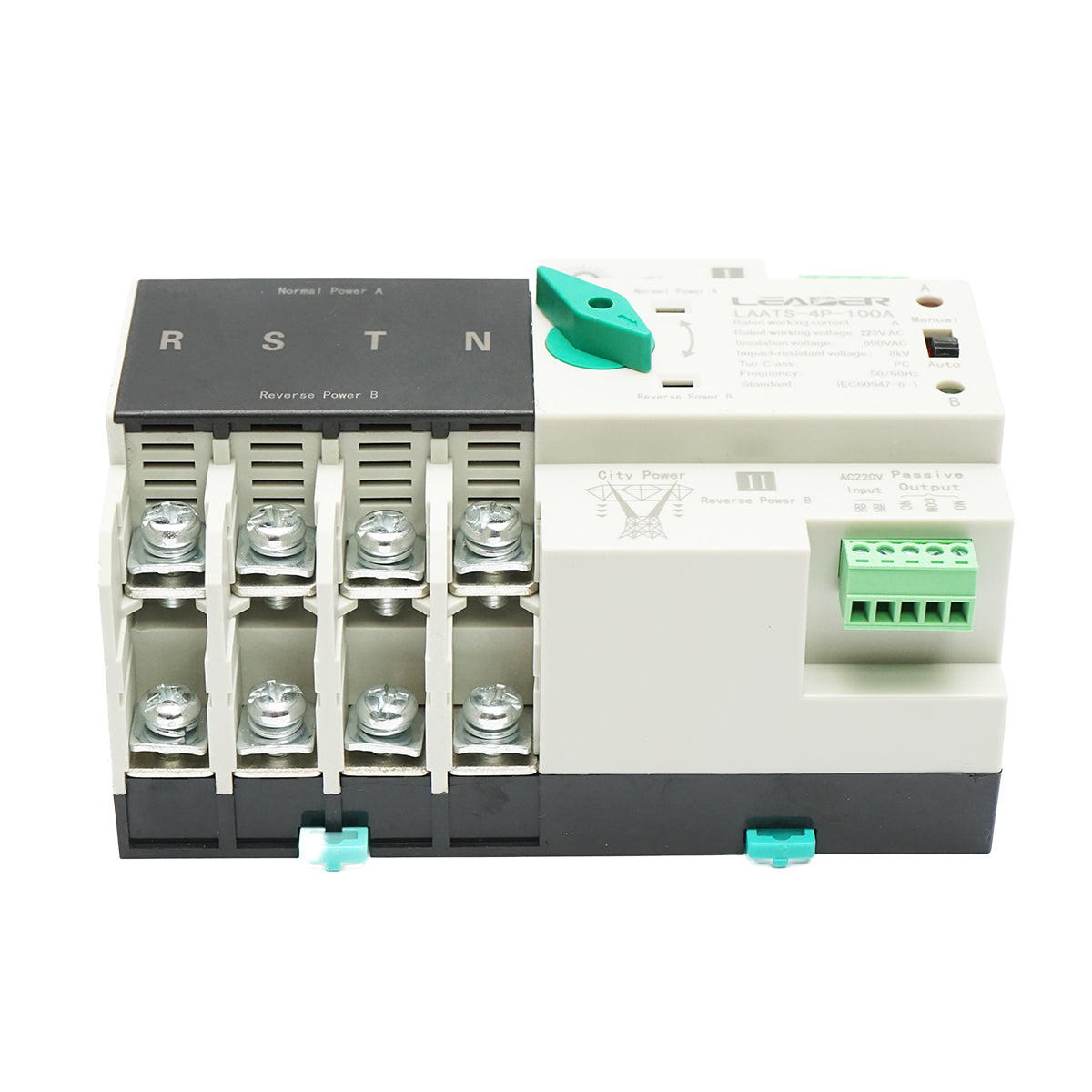 Interruttore ATS trifase 400V Dual Power, sezionatore automatico da pannelli fotovoltaici a rete ATS-4P-63A Leader - immagine 3